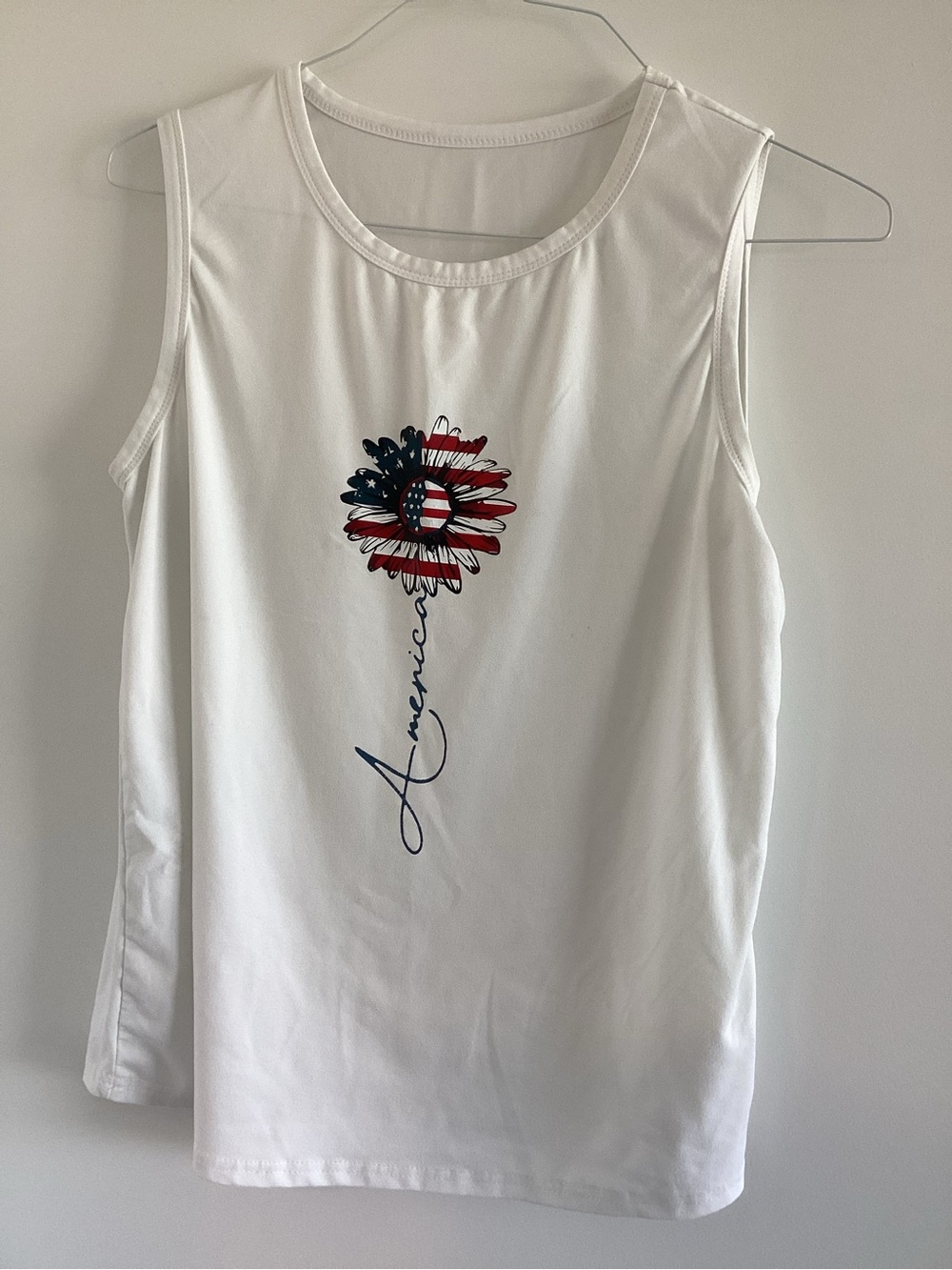 American Flag Floral Graphic White Sleeveless Top